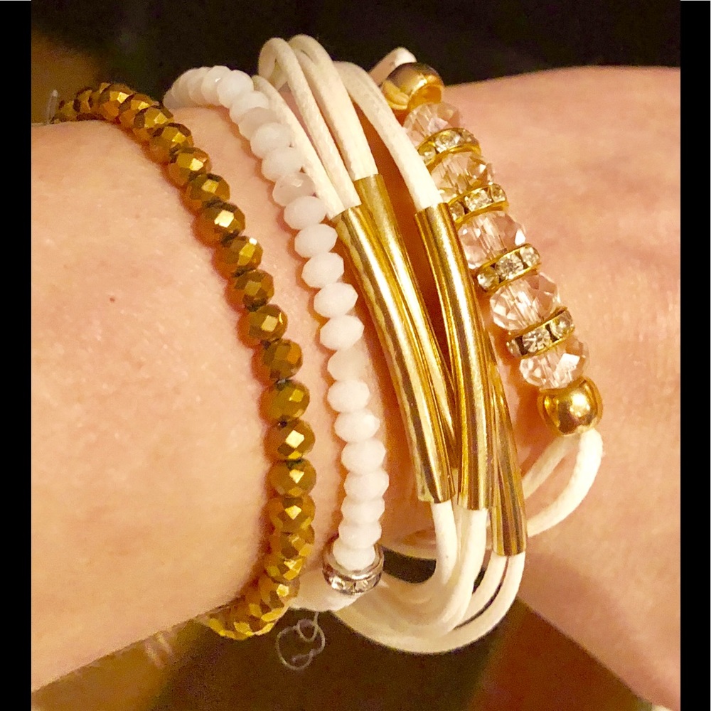 4 CRYSTAL STRETCH NATURAL BLUE WHITE BRACELETS